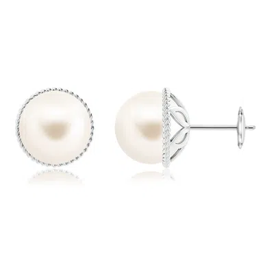 Angara 10mm Freshwater Pearl Earrings With Twisted Rope Frame In Metallic