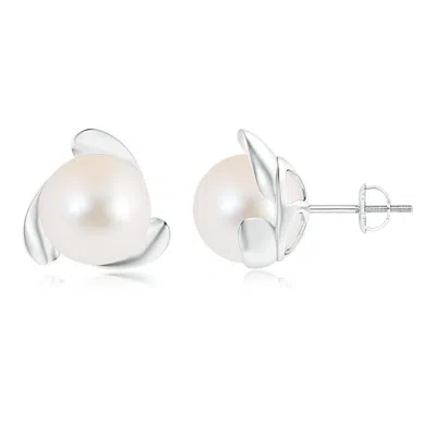 Angara 10mm Freshwater Pearl Flower Stud Earrings In Gray