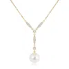 Angara 10mm Freshwater Pearl Lariat Style Necklace With Diamonds In Yellow Gold/white