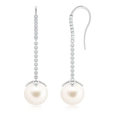 Angara 10mm Freshwater Pearl Long Dangle Earrings In Metallic