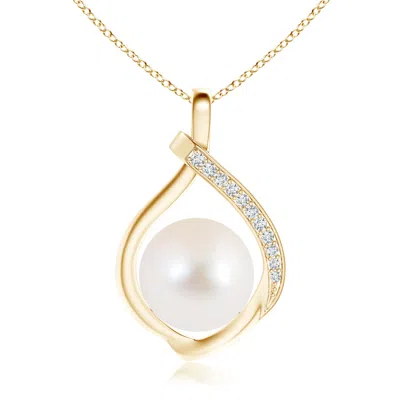 Angara 10mm Freshwater Pearl Loop Pendant With Diamonds In Gold