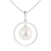 Angara 10mm Freshwater Pearl Open Circle Dangle Pendant In White Gold/white