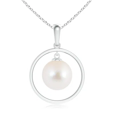 Angara 10mm Freshwater Pearl Open Circle Dangle Pendant In Metallic