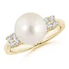 Angara 10mm Freshwater Pearl Ring With Cluster Diamonds In Yellow Gold/white
