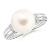 Angara 10mm Freshwater Pearl Ring With Pave-set Diamonds In White Gold/white