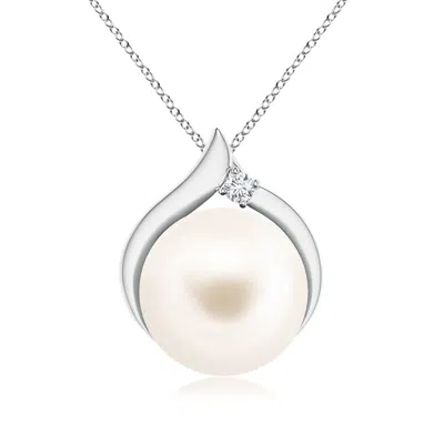 Angara 10mm Freshwater Pearl Solitaire Pendant With Diamond In Metallic