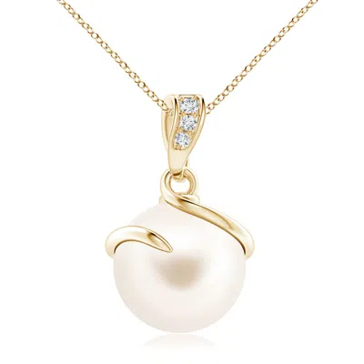 Angara 10mm Freshwater Pearl Spiral Pendant With Diamonds In Gold