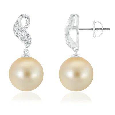 Angara 10mm Golden South Sea Pearl And Diamond Swirl Earrings In Metallic
