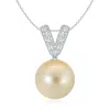 Angara 10mm Golden South Sea Pearl & Diamond V-bale Pendant In White Gold/golden