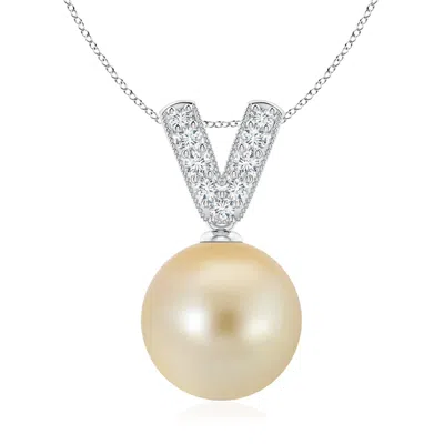 Angara 10mm Golden South Sea Pearl & Diamond V-bale Pendant In Yellow