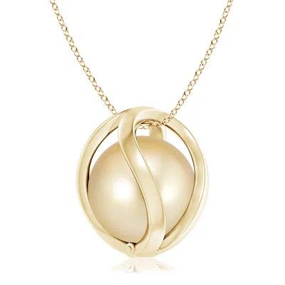 Angara 10mm Golden South Sea Pearl Cage Pendant