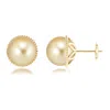 Angara 10mm Golden South Sea Pearl Earrings With Rope Frame In Yellow Gold/bright Golden