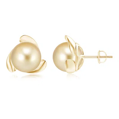 Angara 10mm Golden South Sea Pearl Flower Stud Earrings