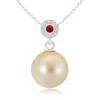 Angara 10mm Golden South Sea Pearl Halo Pendant With Ruby In White Gold/golden