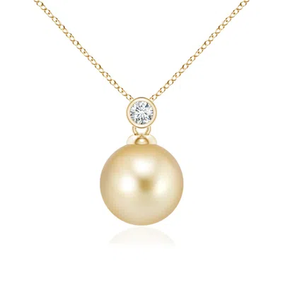 Angara 10mm Golden South Sea Pearl Pendant With Bezel Diamond