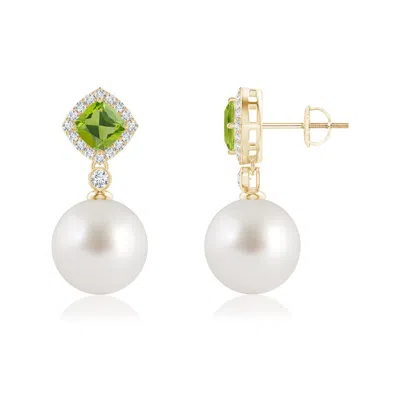 Angara 10mm Peridot & South Sea Pearl Dangle Earrings In Green