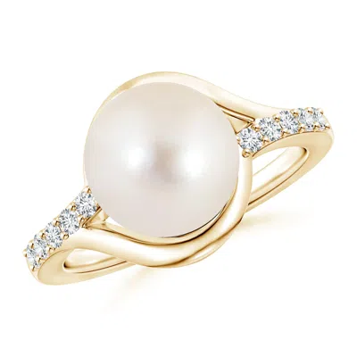 Angara 10mm Solitaire Freshwater Pearl Bypass Ring With Diamonds In Gold
