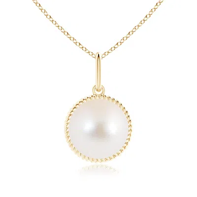 Angara 10mm Solitaire Freshwater Pearl Pendant With Twisted Rope In Gold