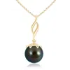 Angara 10mm Solitaire Tahitian Pearl Flame Drop Pendant In Yellow Gold/peacock