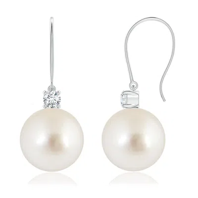 Angara 10mm South Sea Pearl & Diamond Fish Hook Earrings In White
