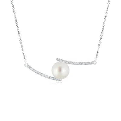 Angara 10mm South Sea Pearl Bypass Pendant With Diamond Accents In Metallic