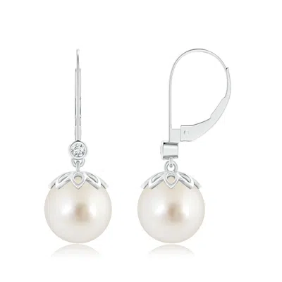 Angara 10mm South Sea Pearl Drop Earrings With Diamond In Metallic