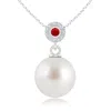 Angara 10mm South Sea Pearl Halo Pendant With Bezel Ruby In White Gold/white