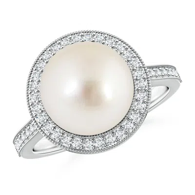 Angara 10mm South Sea Pearl Halo Ring With Milgrain In Metallic