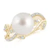 Angara 10mm South Sea Pearl Olive Leaf Vine Ring In Yellow Gold/white