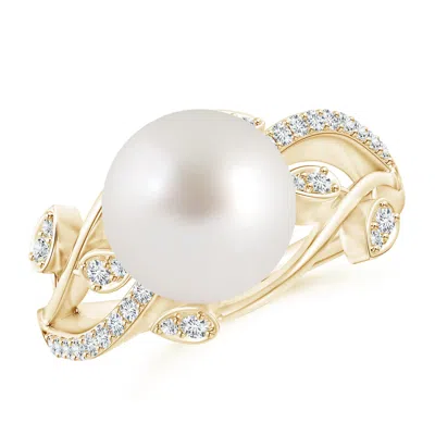 Angara 10mm South Sea Pearl Olive Leaf Vine Ring In White