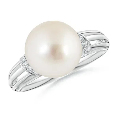 Angara 10mm South Sea Pearl Ring With Pave-set Diamonds In Metallic