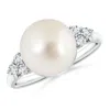 Angara 10mm South Sea Pearl Ring With Trio Diamonds In White Gold/white