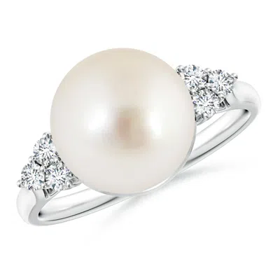 Angara 10mm South Sea Pearl Ring With Trio Diamonds In Metallic