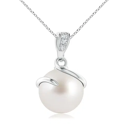 Angara 10mm South Sea Pearl Spiral Pendant With Diamonds In Metallic