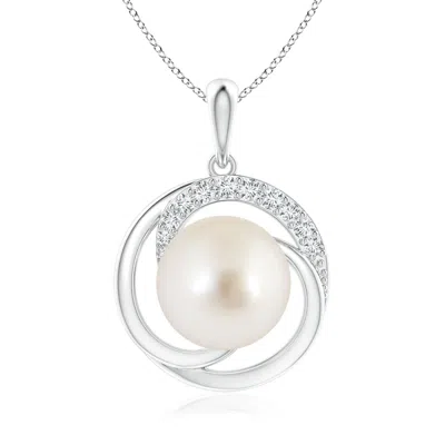 Angara 10mm South Sea Pearl Swirl Pendant With Diamonds In White