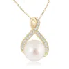 Angara 10mm South Sea Pearl Swirl Ribbon Pendant With Diamonds In Yellow Gold/white