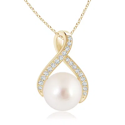 Angara 10mm South Sea Pearl Swirl Ribbon Pendant With Diamonds In Metallic