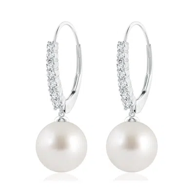 Angara 10mm South Sea Pearl Tapered Leverback Earrings In White