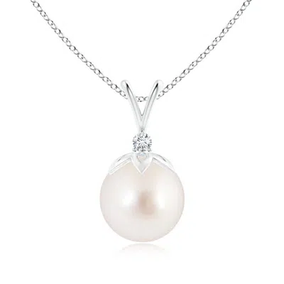 Angara 10mm South Sea Pearl V-bale Pendant With Diamond In Metallic