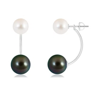 Angara 10mm Tahitian & Freshwater Pearl Front Back Stud Earrings In Metallic