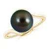 Angara 10mm Tahitian Cultured Pearl Solitaire Bypass Ring