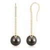 Angara 10mm Tahitian Pearl And Diamond Long Dangle Earrings In Yellow Gold/black