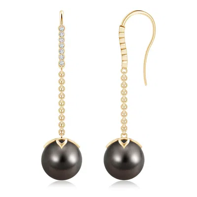 Angara 10mm Tahitian Pearl And Diamond Long Dangle Earrings In Gold