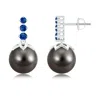 Angara 10mm Tahitian Pearl Earrings With Graduated Sapphire In White Gold/black