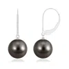 Angara 10mm Tahitian Pearl Earrings With Leverback In White Gold/black