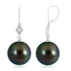 Angara 10mm Tahitian Pearl Earrings With Pave-set Diamond In White Gold/peacock