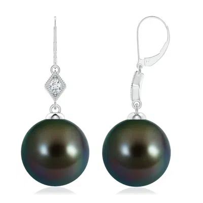 Angara 10mm Tahitian Pearl Earrings With Pave-set Diamond In Black
