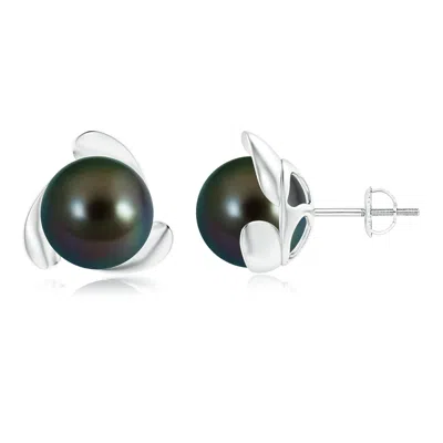 Angara 10mm Tahitian Pearl Flower Stud Earrings In Black