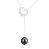 Angara 10mm Tahitian Pearl Lariat-style Heart Necklace In White Gold/black