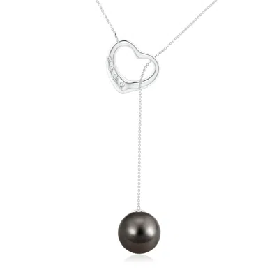 Angara 10mm Tahitian Pearl Lariat-style Heart Necklace In Black